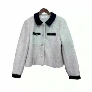 Okhaohao Womens Faux Shearling Shirt Jacket Ivory Teddy Medium